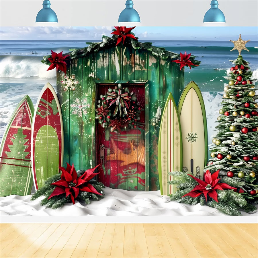 Christmas Surf Shack by the Beach Backdrop UK BRP8-67