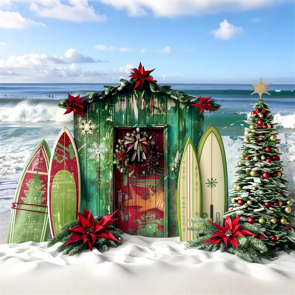 Christmas Surf Shack by the Beach Backdrop UK BRP8-67