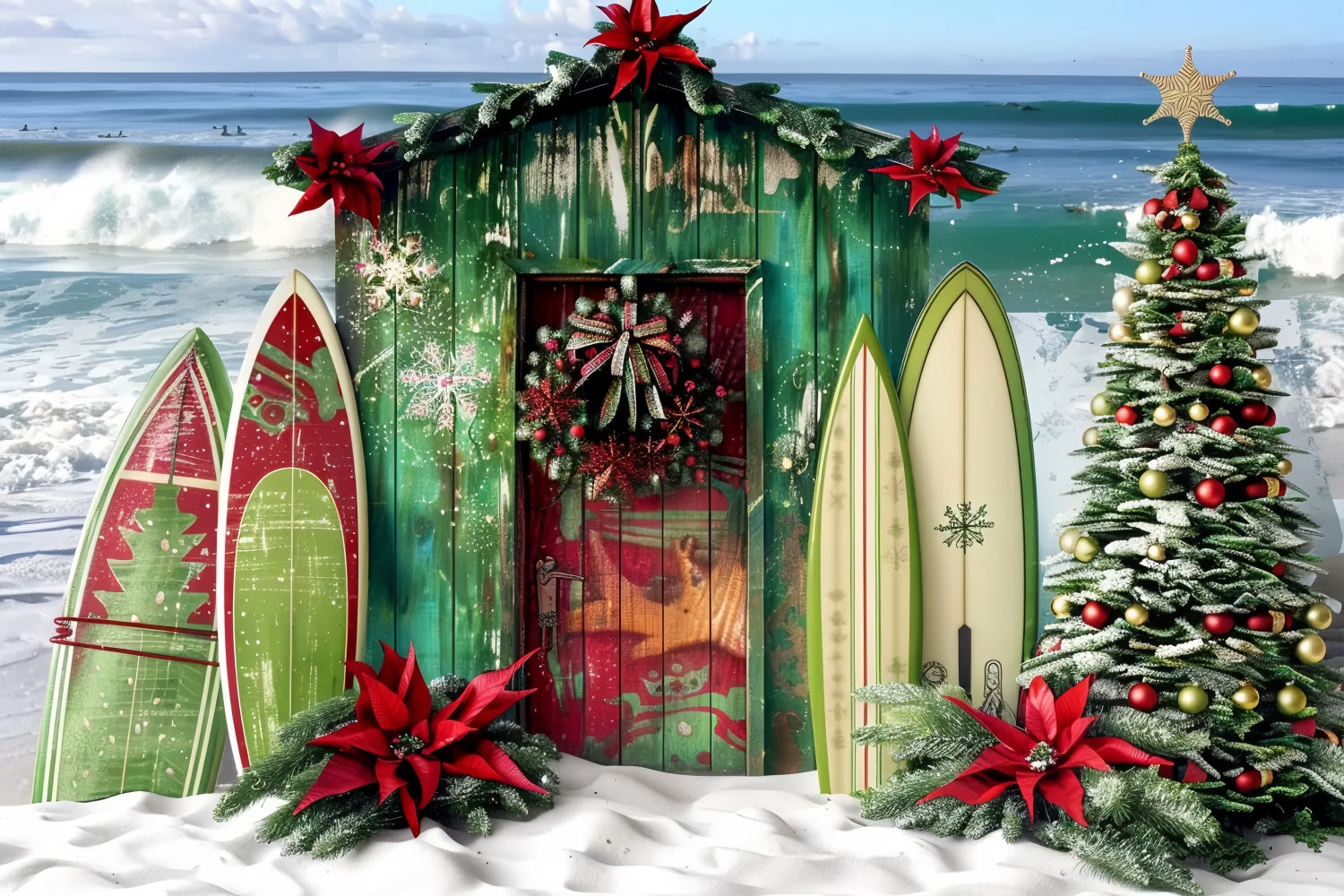 Christmas Surf Shack by the Beach Backdrop UK BRP8-67