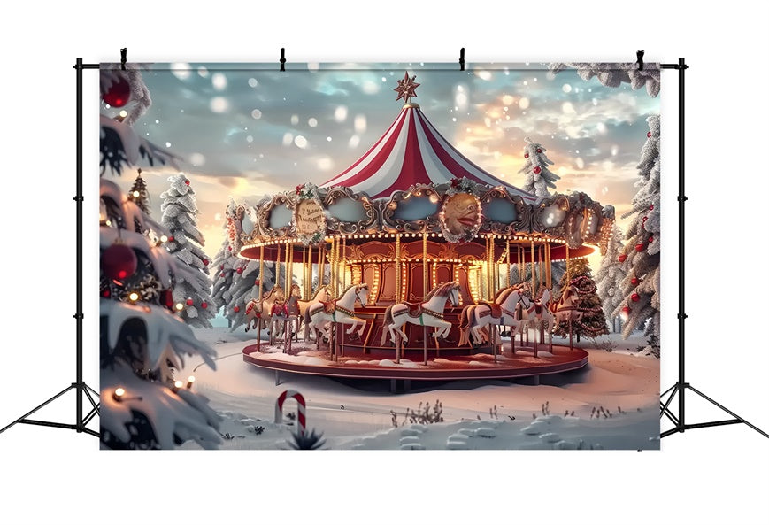 Christmas Carousel Amid Snowy Pines Backdrop UK BRP8-68