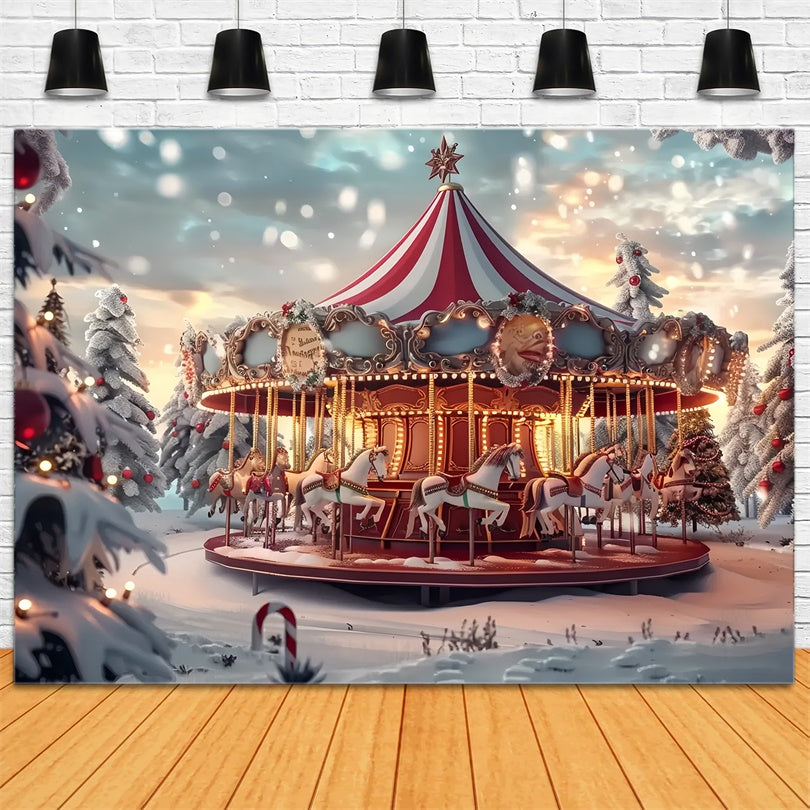 Christmas Carousel Amid Snowy Pines Backdrop UK BRP8-68