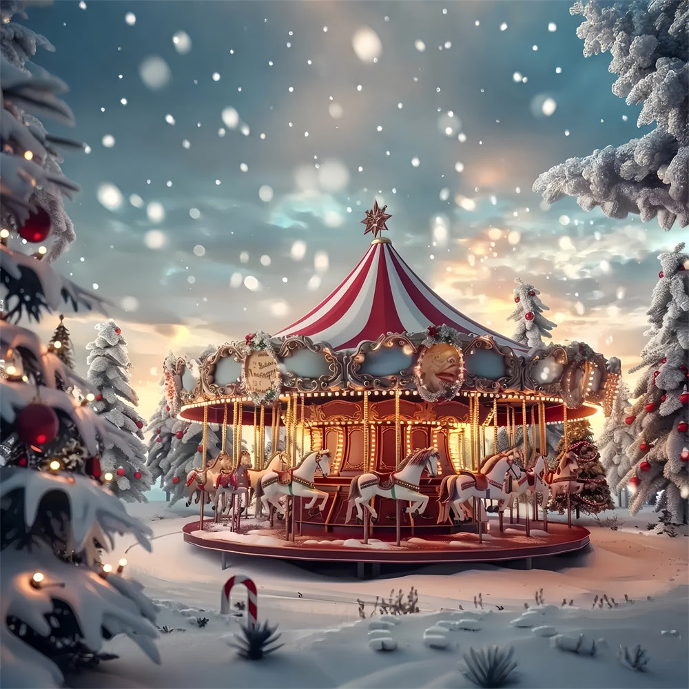 Christmas Carousel Amid Snowy Pines Backdrop UK BRP8-68