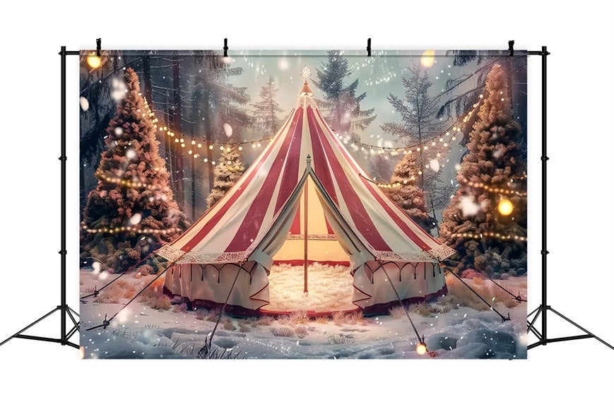 Christmas Tent Amid Snowy Trees Backdrop UK BRP8-69