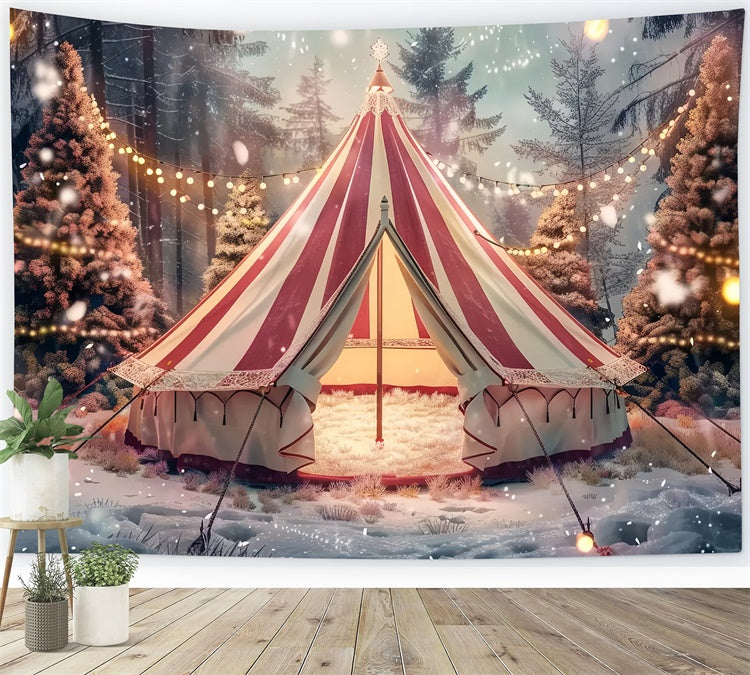 Christmas Tent Amid Snowy Trees Backdrop UK BRP8-69