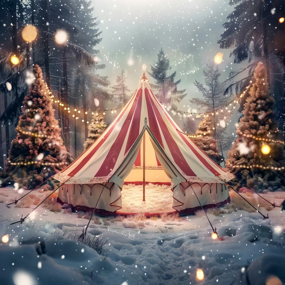 Christmas Tent Amid Snowy Trees Backdrop UK BRP8-69