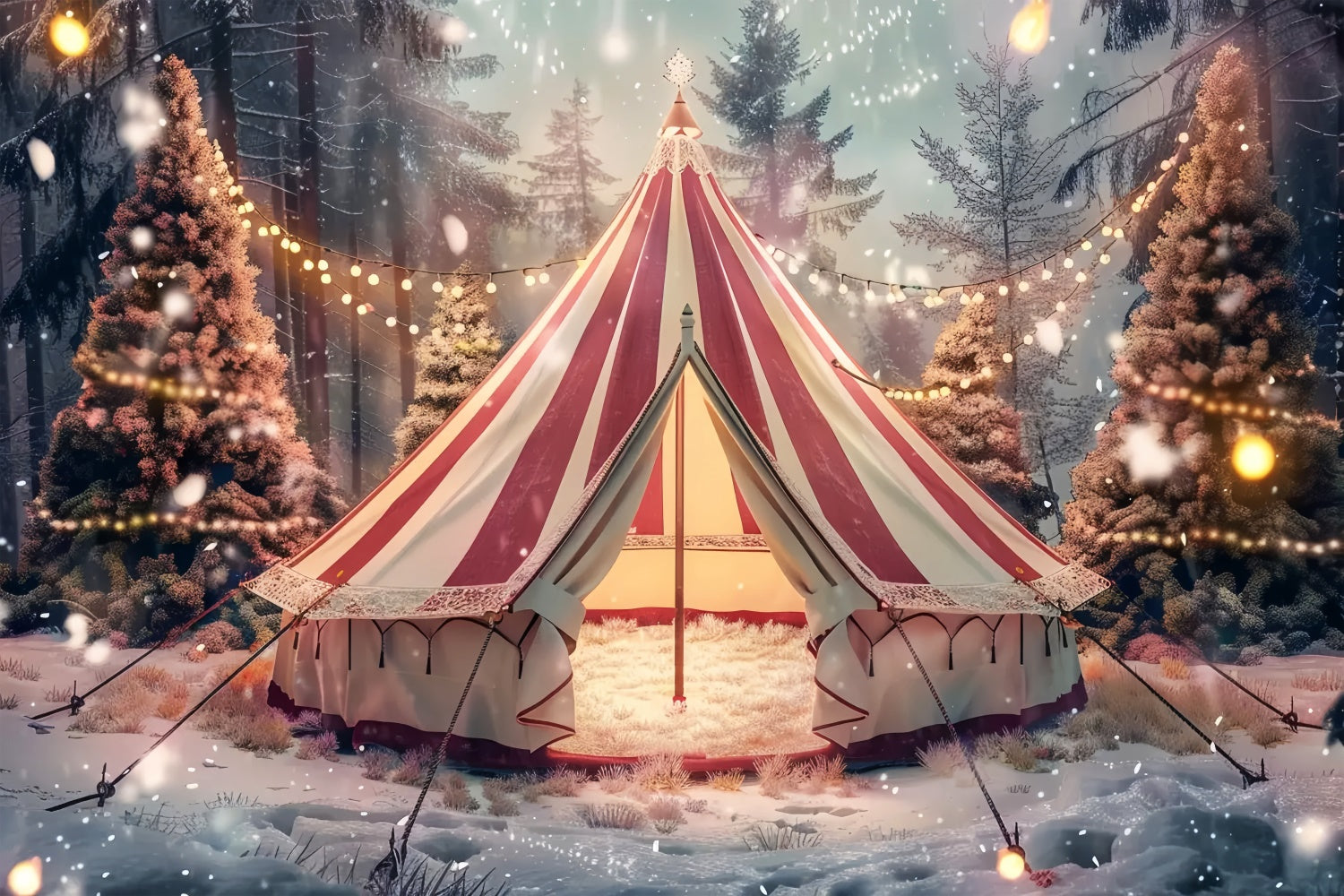 Christmas Tent Amid Snowy Trees Backdrop UK BRP8-69