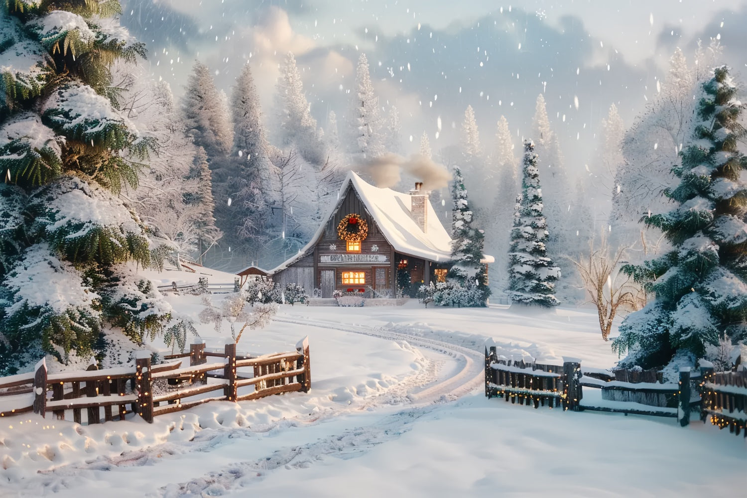 Cozy Christmas Cabin in the Snow Backdrop UK BRP8-70