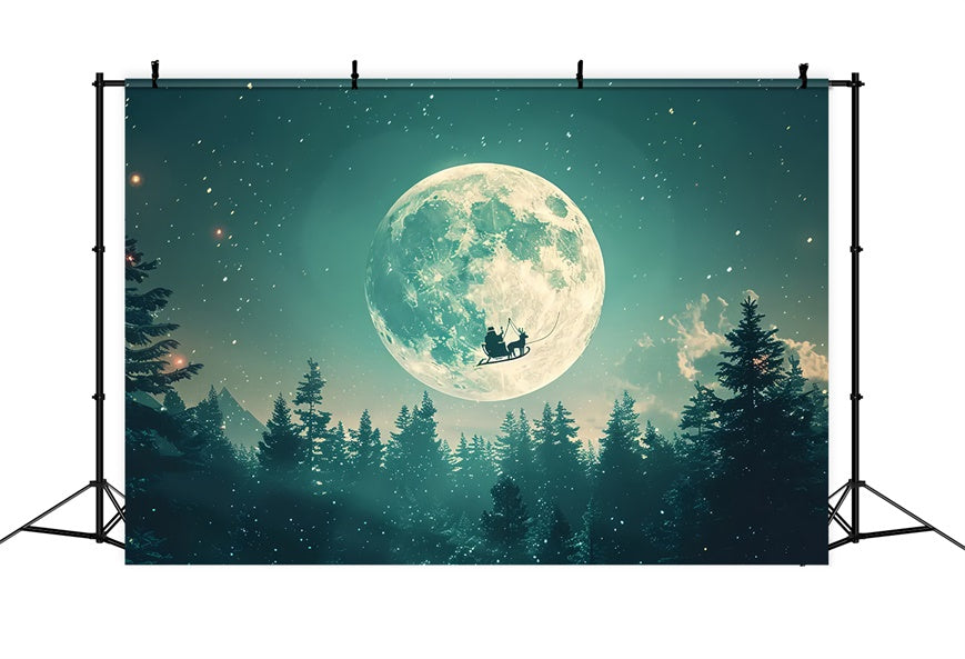 Santa’s Sleigh Flying Across Christmas Moon Backdrop UK BRP8-73