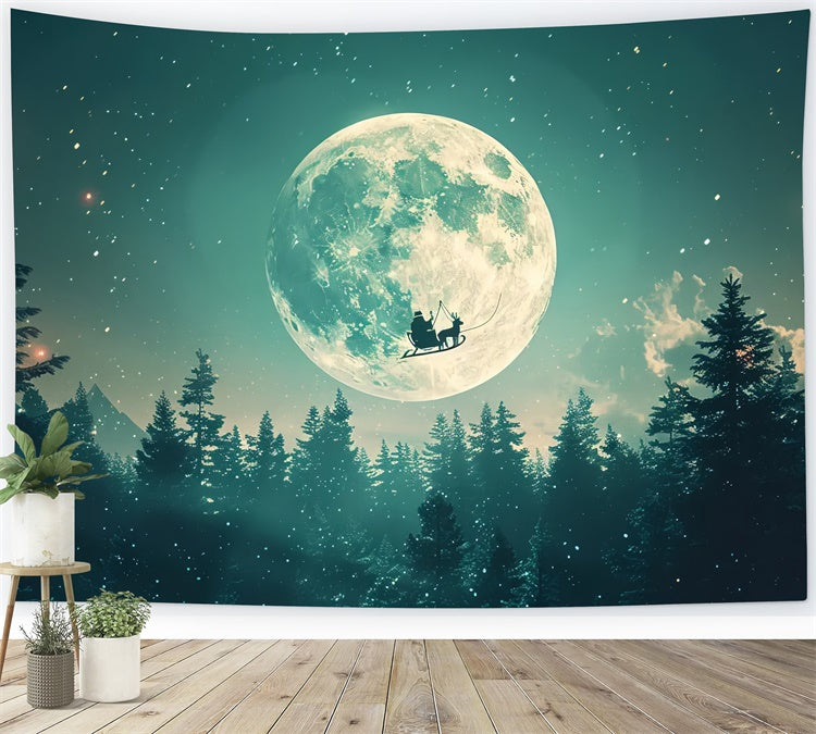 Santa’s Sleigh Flying Across Christmas Moon Backdrop UK BRP8-73