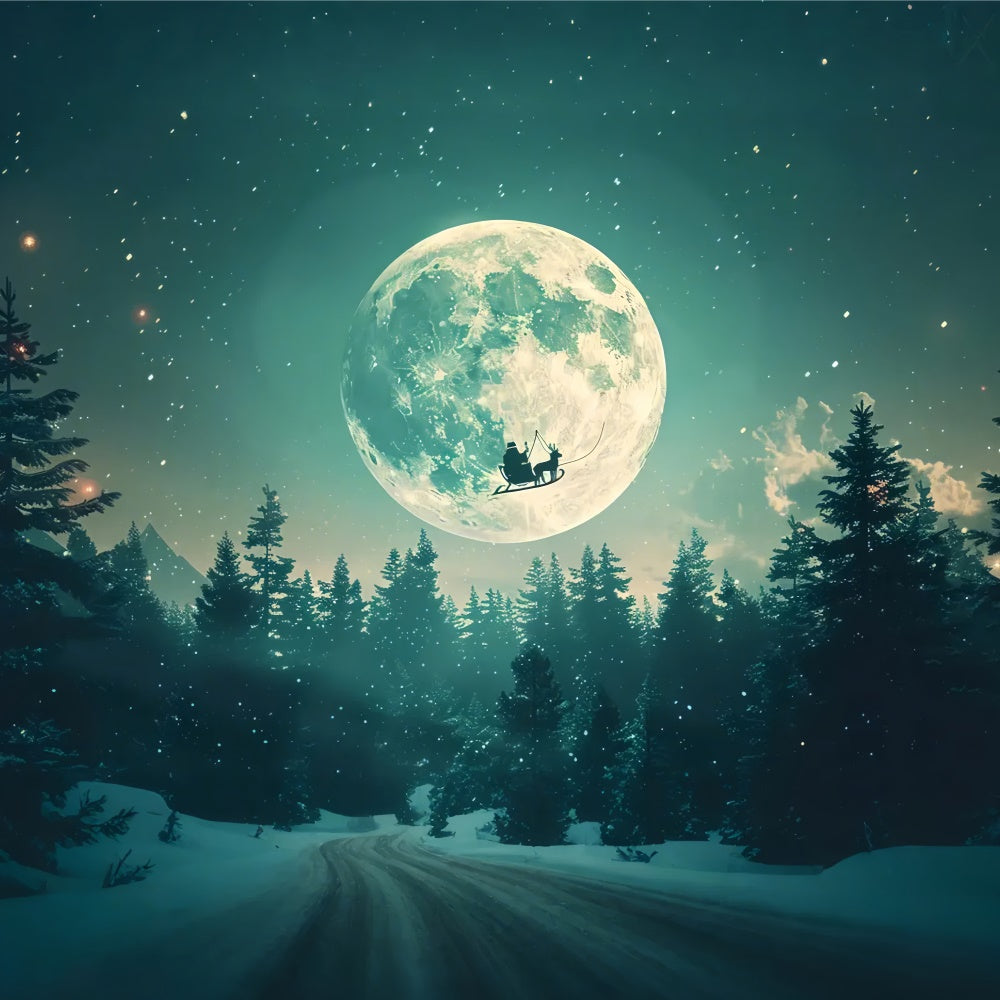 Santa’s Sleigh Flying Across Christmas Moon Backdrop UK BRP8-73