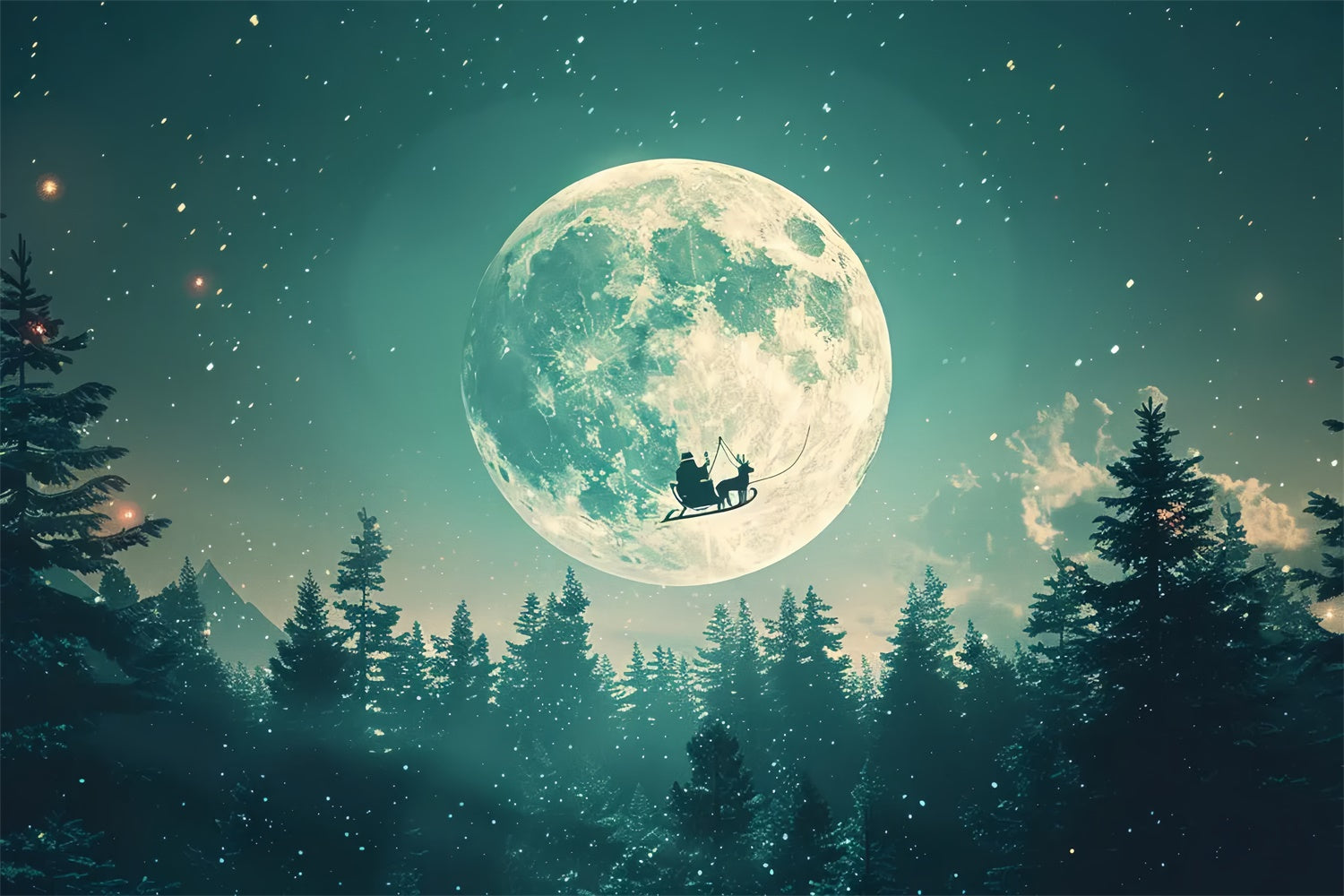 Santa’s Sleigh Flying Across Christmas Moon Backdrop UK BRP8-73