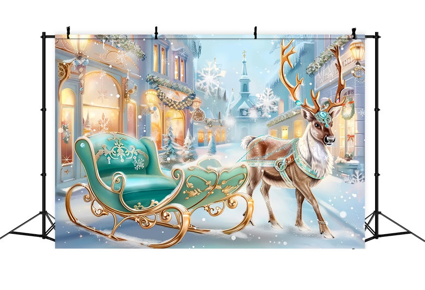 Royal Reindeer and Sleigh in Christmas Town Backdrop UK BRP8-74