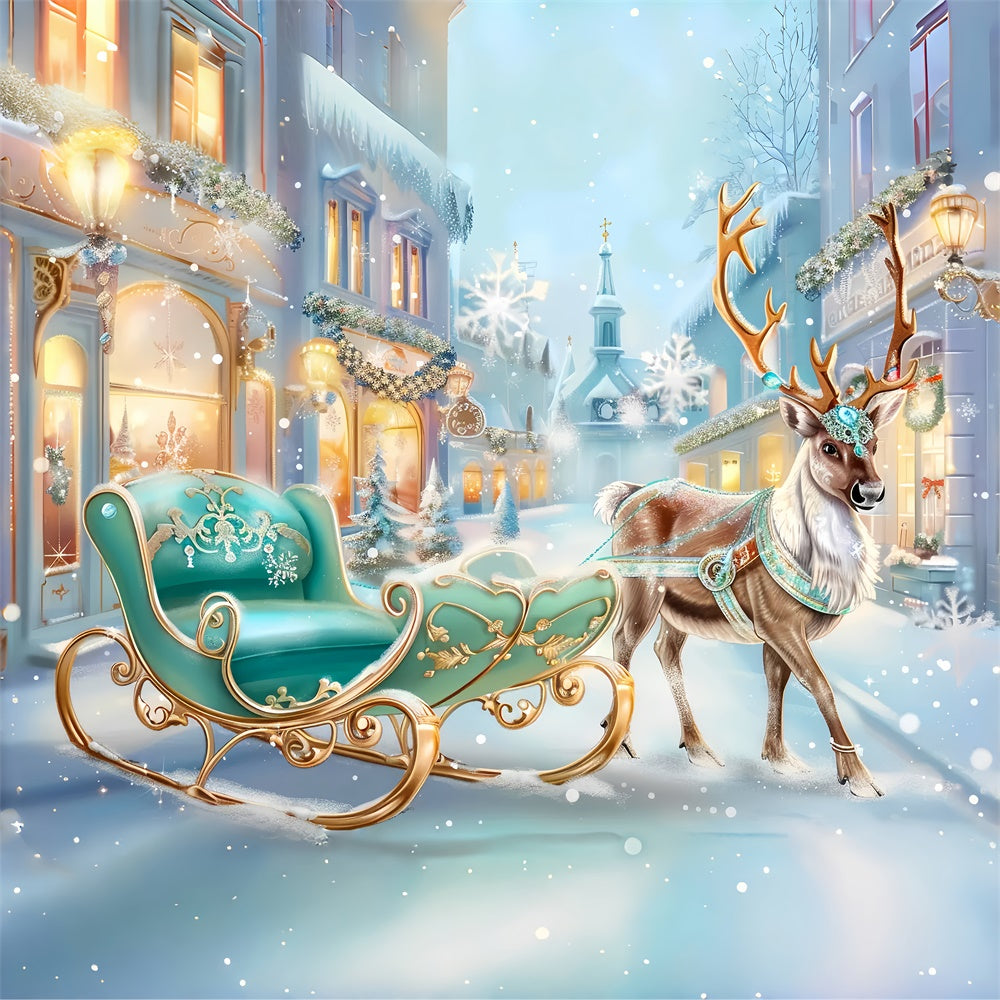 Royal Reindeer and Sleigh in Christmas Town Backdrop UK BRP8-74