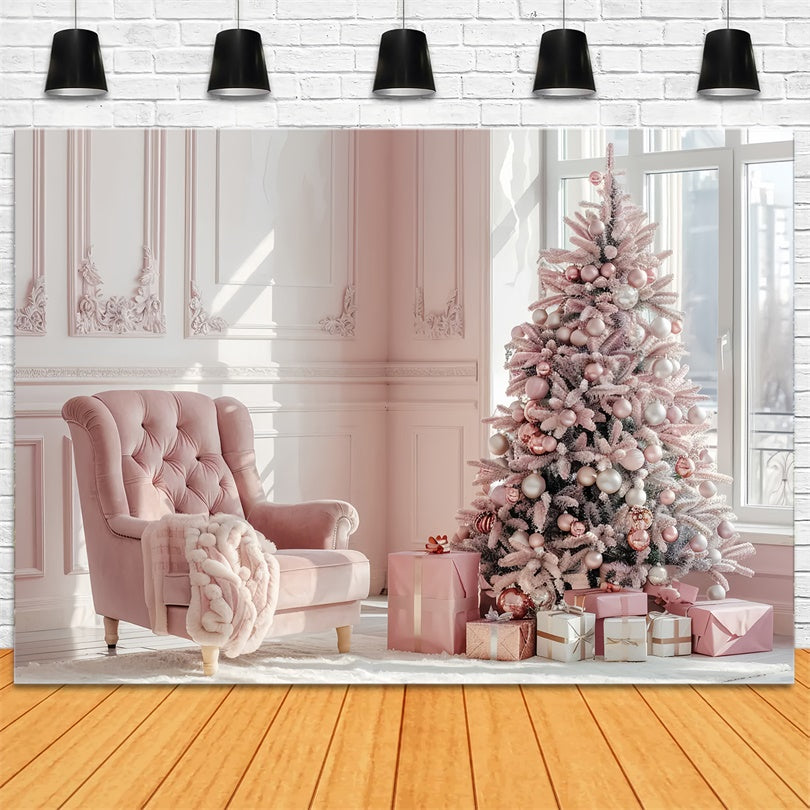 Elegant Pink Christmas Tree with Gifts Backdrop UK BRP8-75