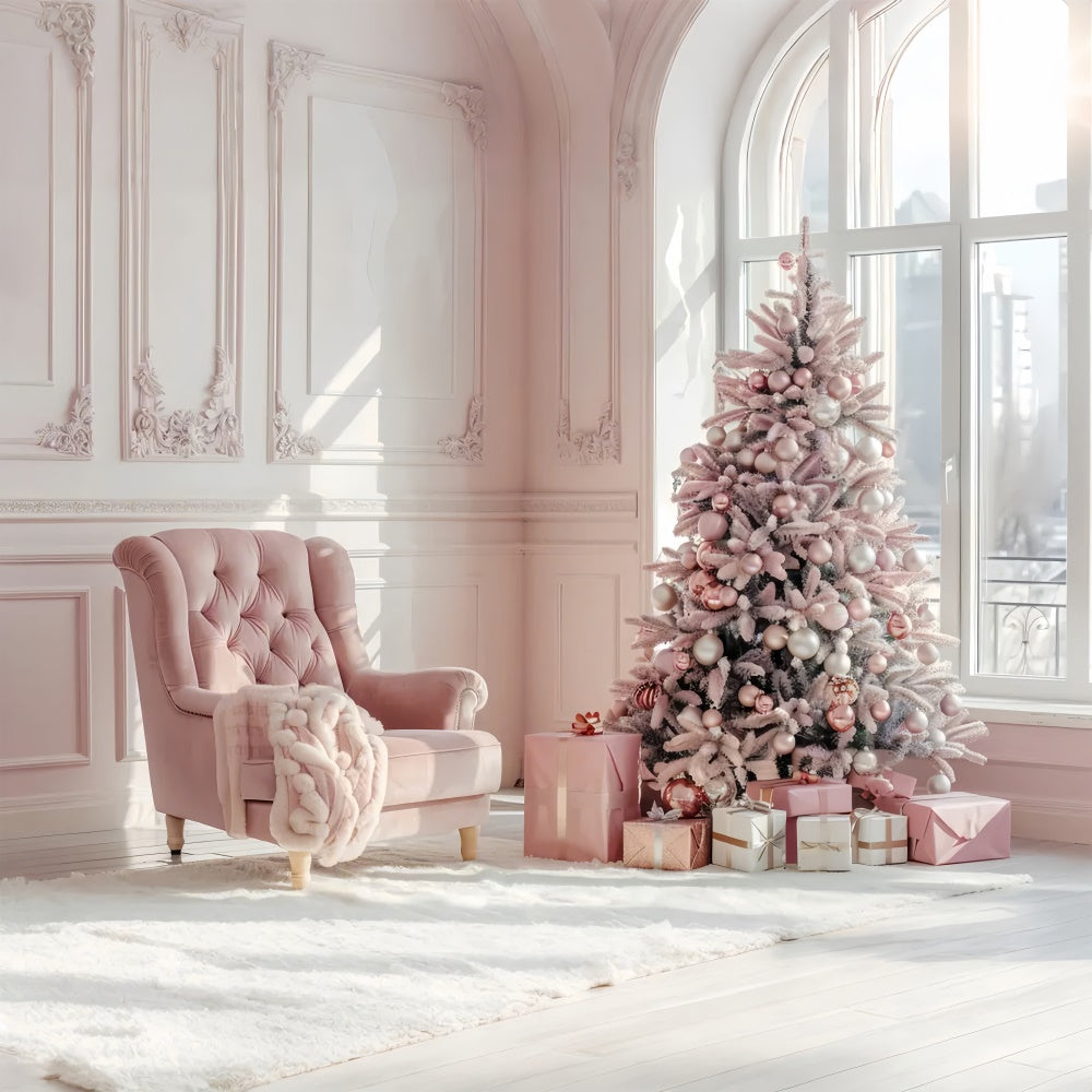 Elegant Pink Christmas Tree with Gifts Backdrop UK BRP8-75