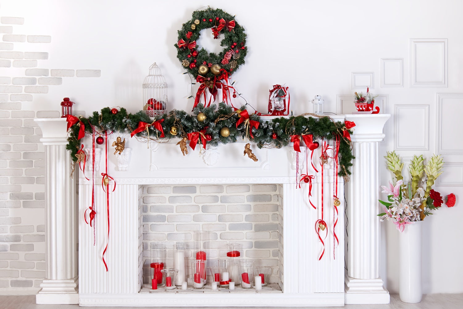 Christmas Classic White Hearth Backdrop UK BRP8-78