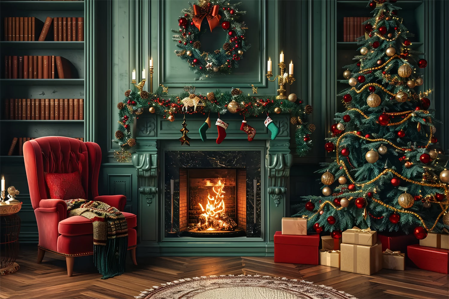 Christmas Elegant Fireplace Charm Backdrop UK BRP8-8