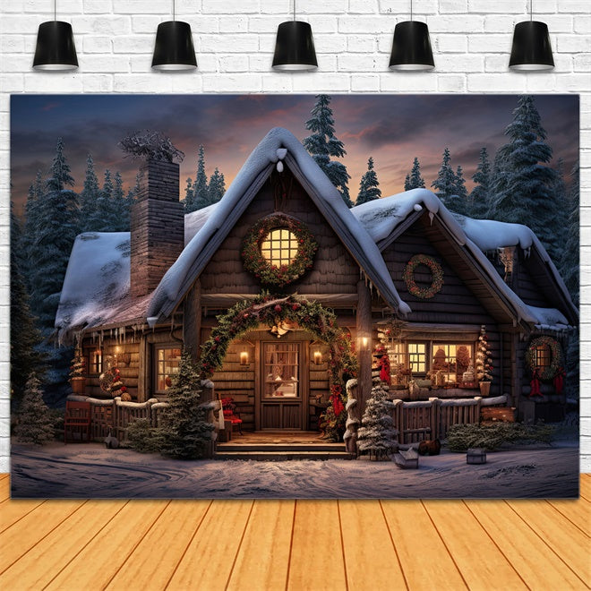 Christmas Warm Woodland Cottage Backdrop UK BRP8-80