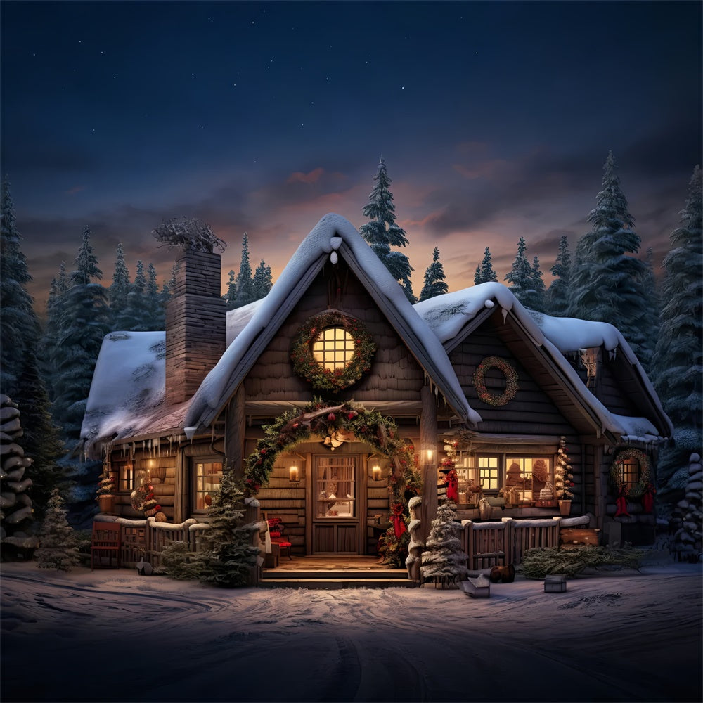 Christmas Warm Woodland Cottage Backdrop UK BRP8-80