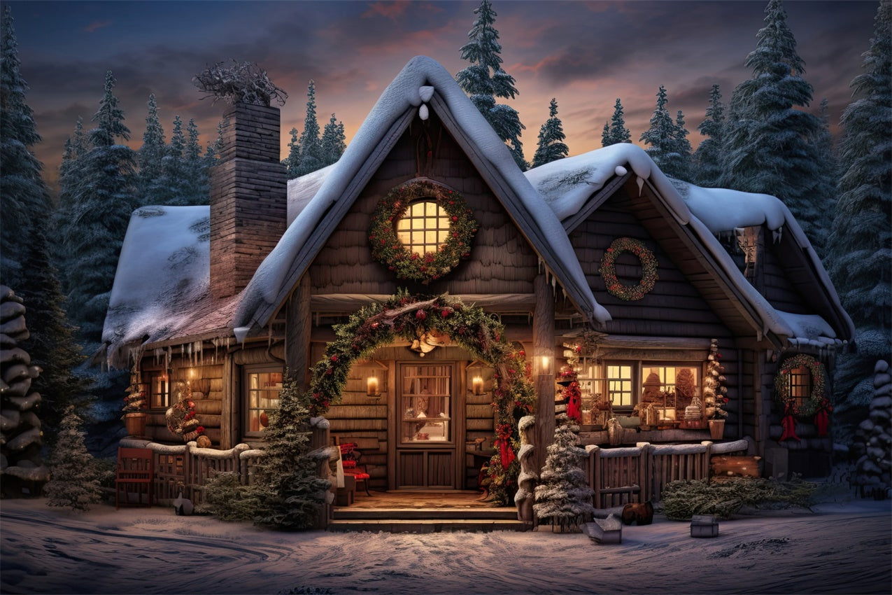 Christmas Warm Woodland Cottage Backdrop UK BRP8-80