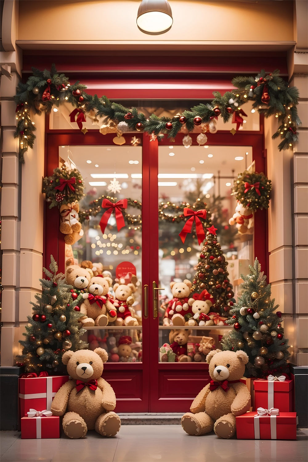 Christmas Teddy Bear Shop Window Backdrop UK BRP8-81