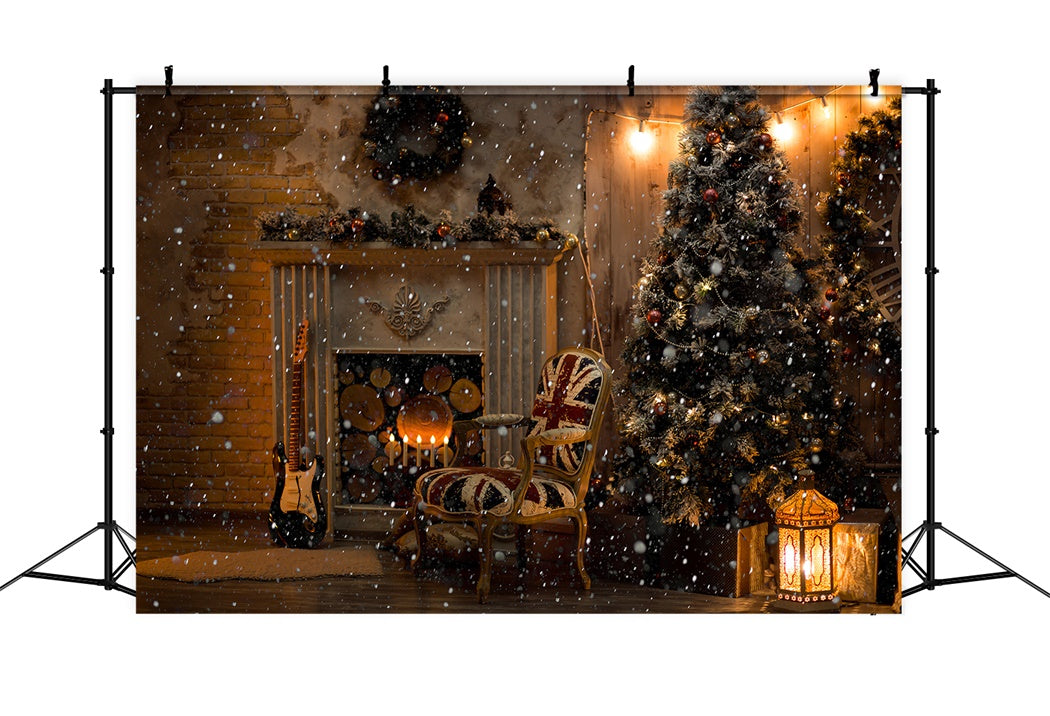 Snowy Night at the Fireplace Christmas Backdrop UK BRP8-85