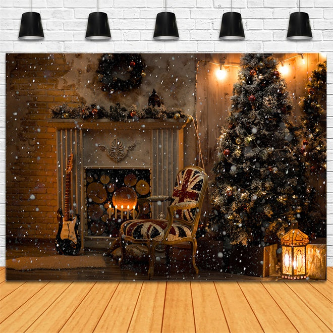 Snowy Night at the Fireplace Christmas Backdrop UK BRP8-85