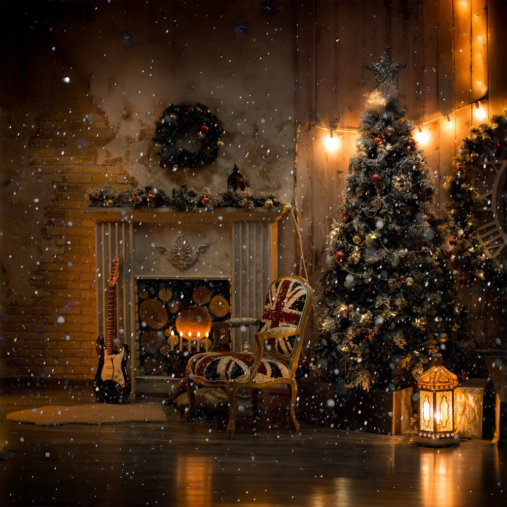 Snowy Night at the Fireplace Christmas Backdrop UK BRP8-85