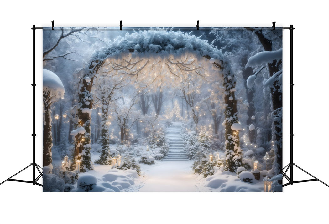 Glowing Snow-Covered Arch Christmas Backdrop UK BRP8-86