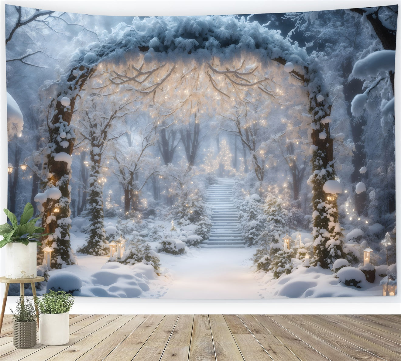 Glowing Snow-Covered Arch Christmas Backdrop UK BRP8-86