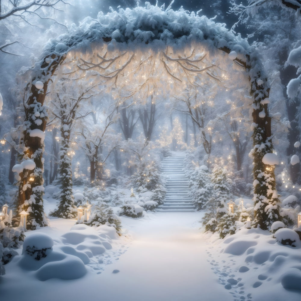 Glowing Snow-Covered Arch Christmas Backdrop UK BRP8-86