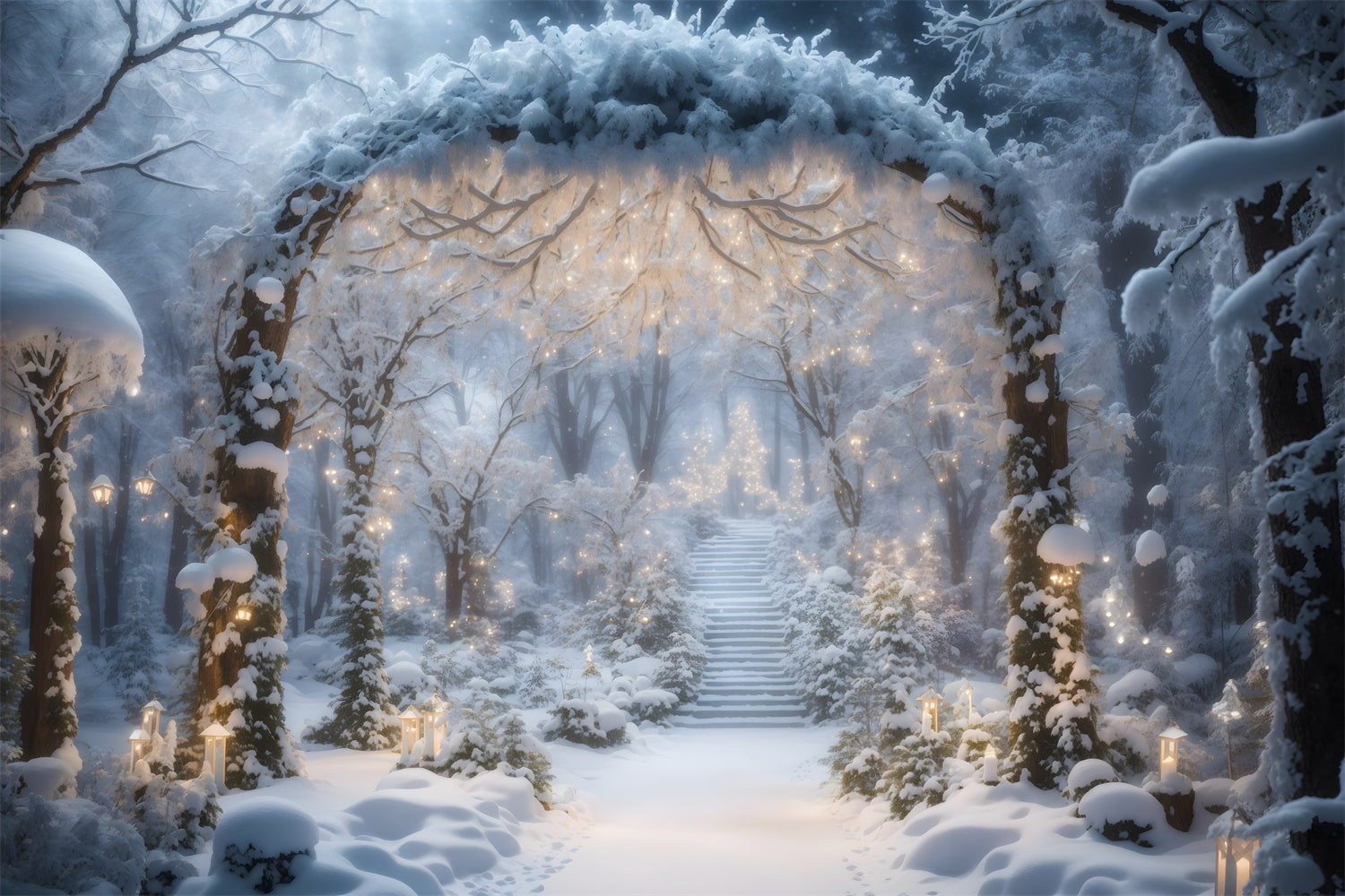 Glowing Snow-Covered Arch Christmas Backdrop UK BRP8-86