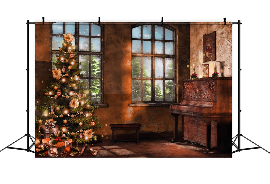 Vintage Christmas with Piano and Tree Backdrop UK BRP8-89