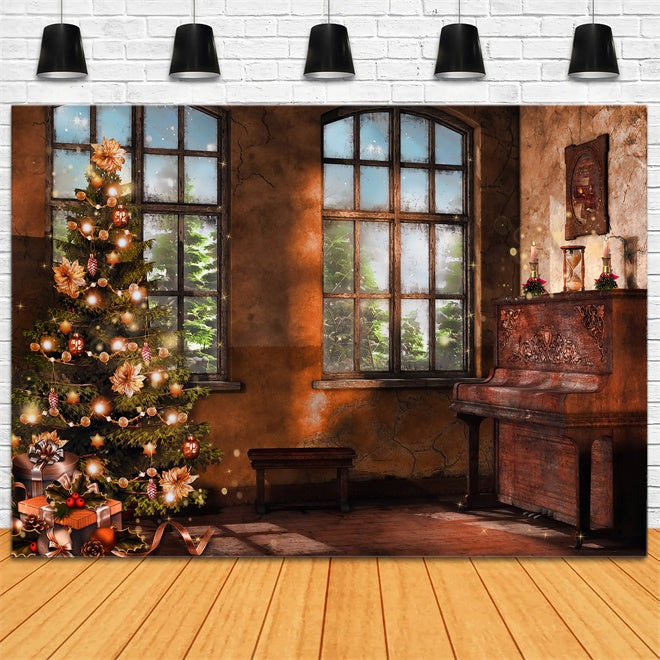 Vintage Christmas with Piano and Tree Backdrop UK BRP8-89