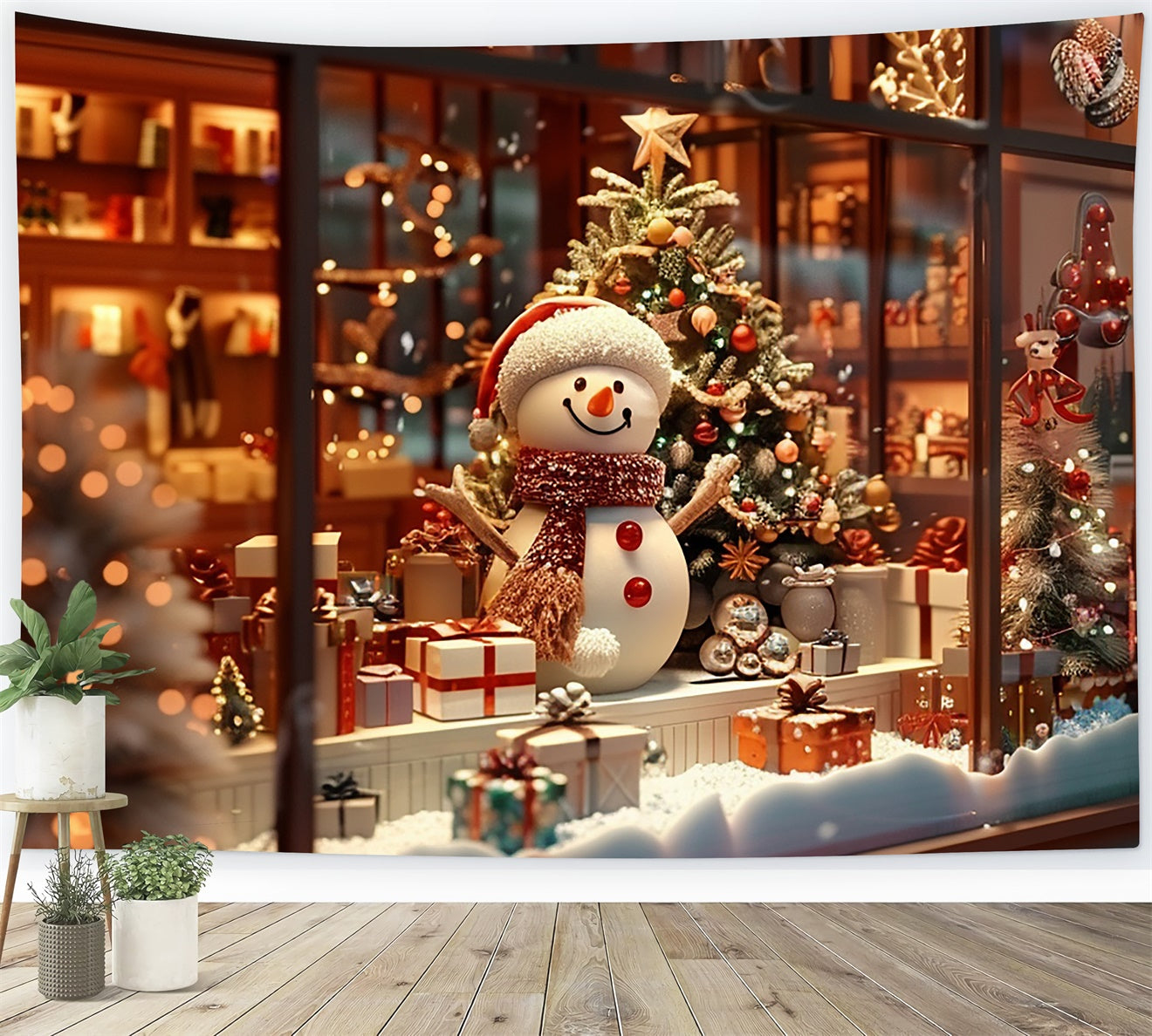 Christmas Snowman and Gifts Window Backdrop UK BRP8-95