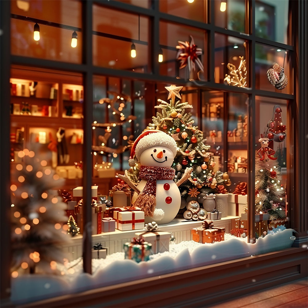 Christmas Snowman and Gifts Window Backdrop UK BRP8-95