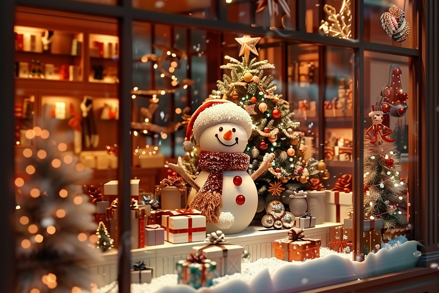 Christmas Snowman and Gifts Window Backdrop UK BRP8-95