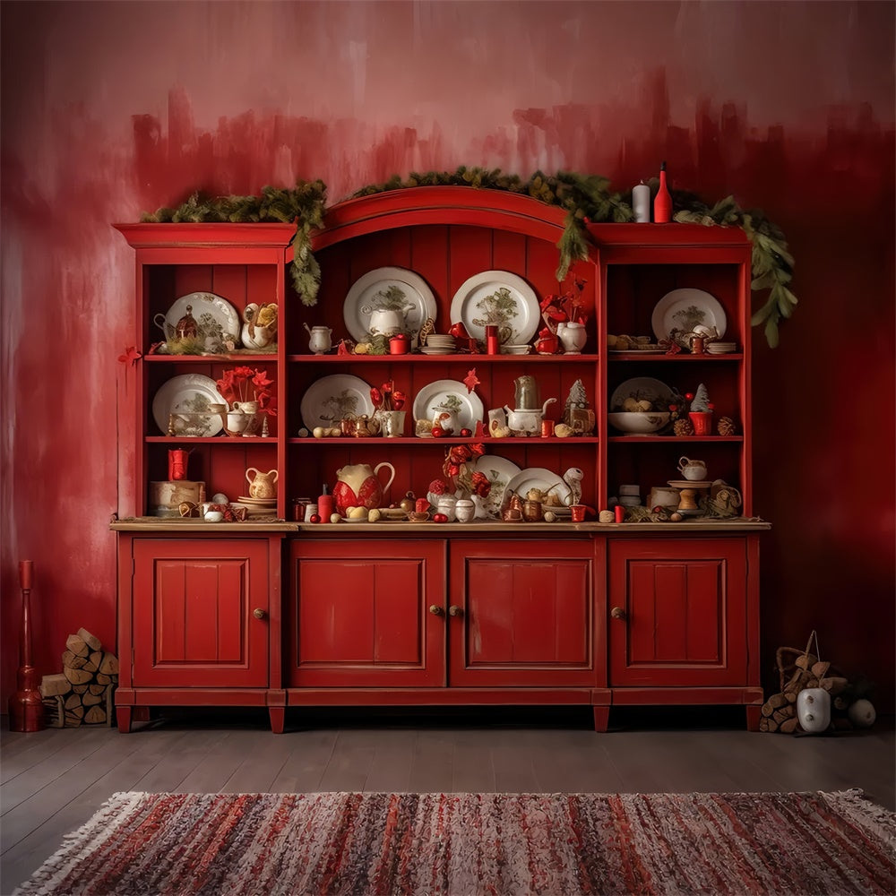 Christmas Vintage Red Kitchen Shelf Backdrop UK BRP8-99