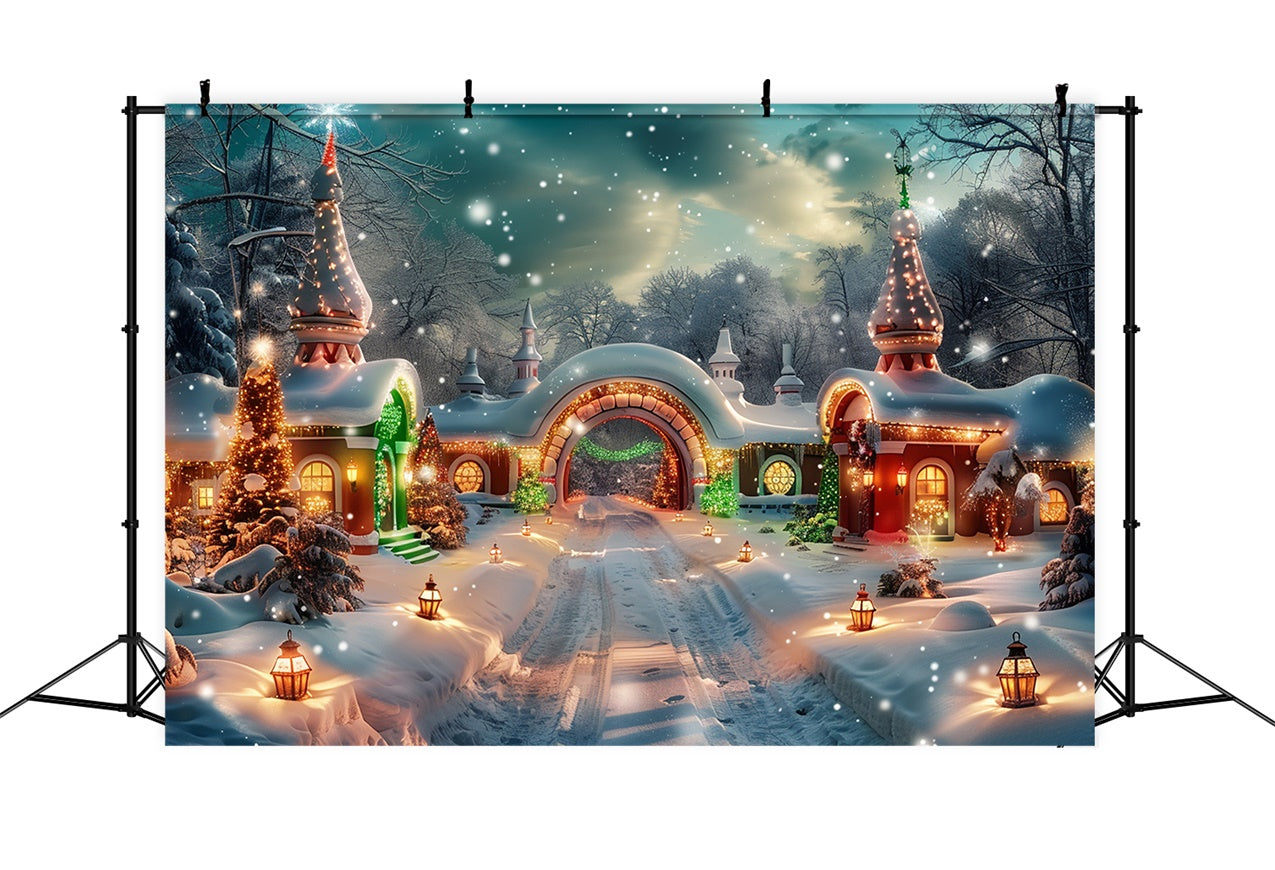 Glowing Christmas Lanterns in Snowy Village Backdrop UK BRP9-102