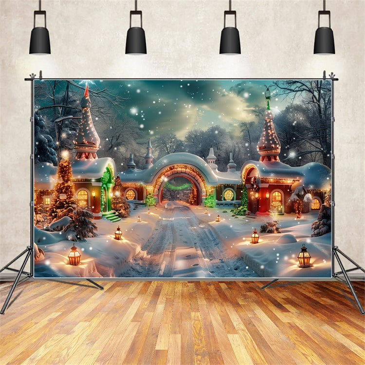 Glowing Christmas Lanterns in Snowy Village Backdrop UK BRP9-102