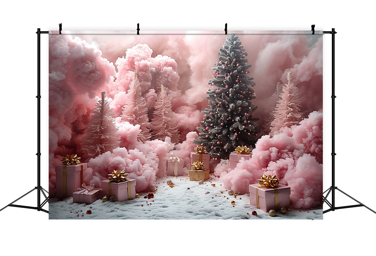 Enchanted Snowy Pink Forest Christmas Gift Backdrop UK BRP9-103