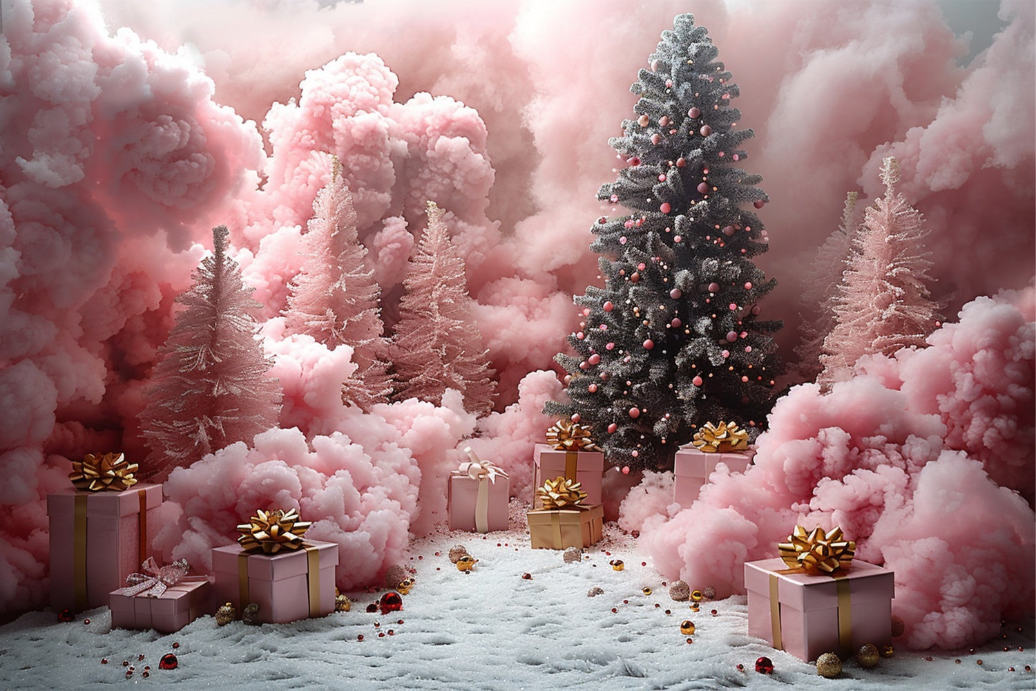 Enchanted Snowy Pink Forest Christmas Gift Backdrop UK BRP9-103