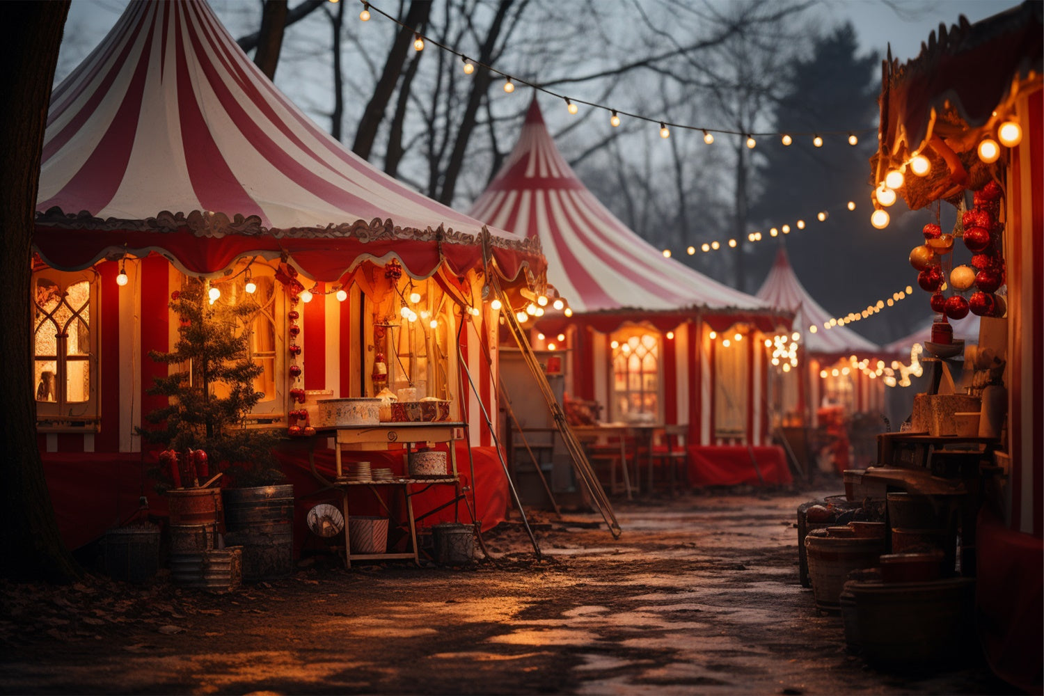 Christmas Carnival Tents with String Lights Backdrop UK BRP9-104