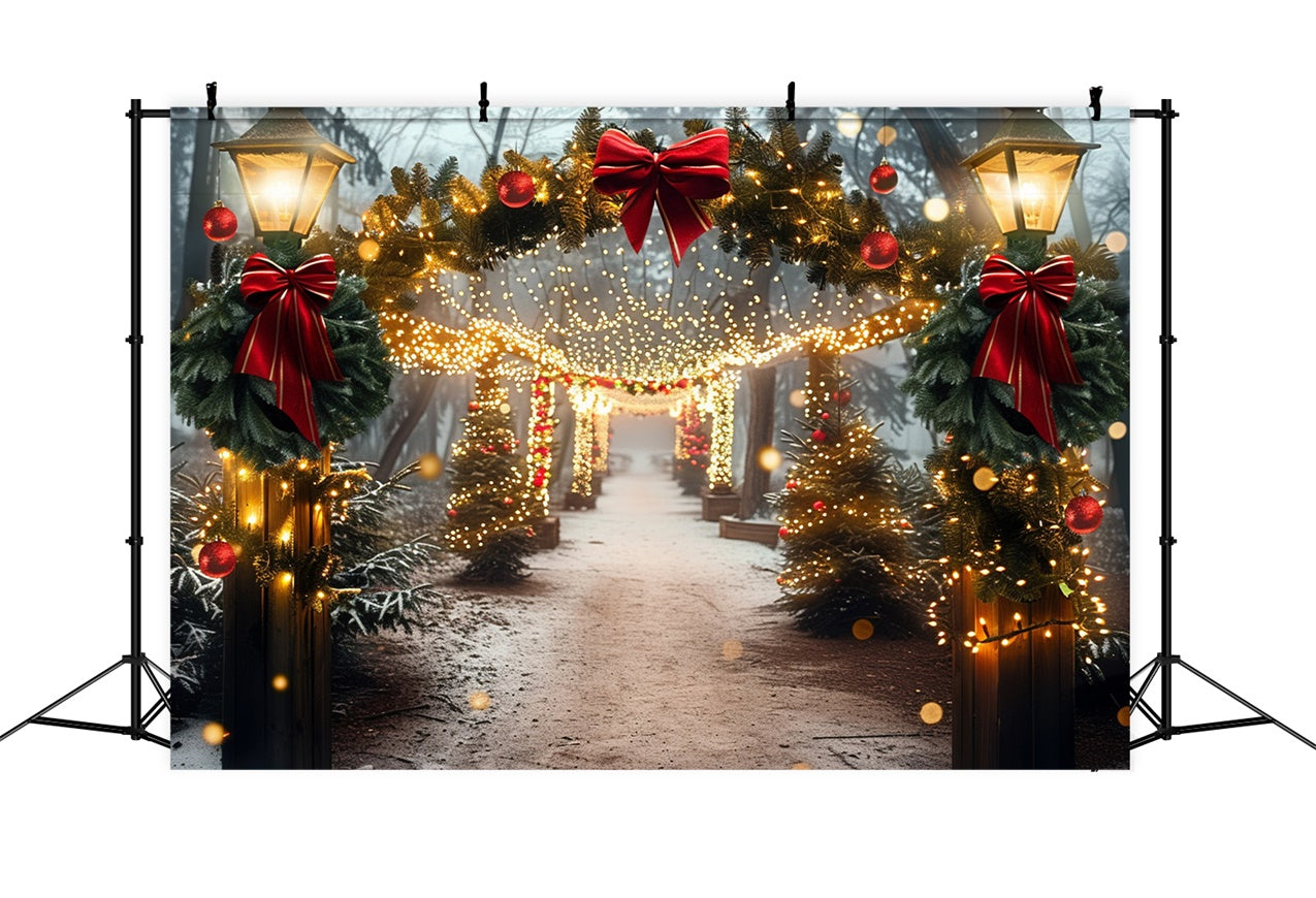 Red Bow and Wreath Glowing Christmas Walkway Backdrop UK BRP9-105