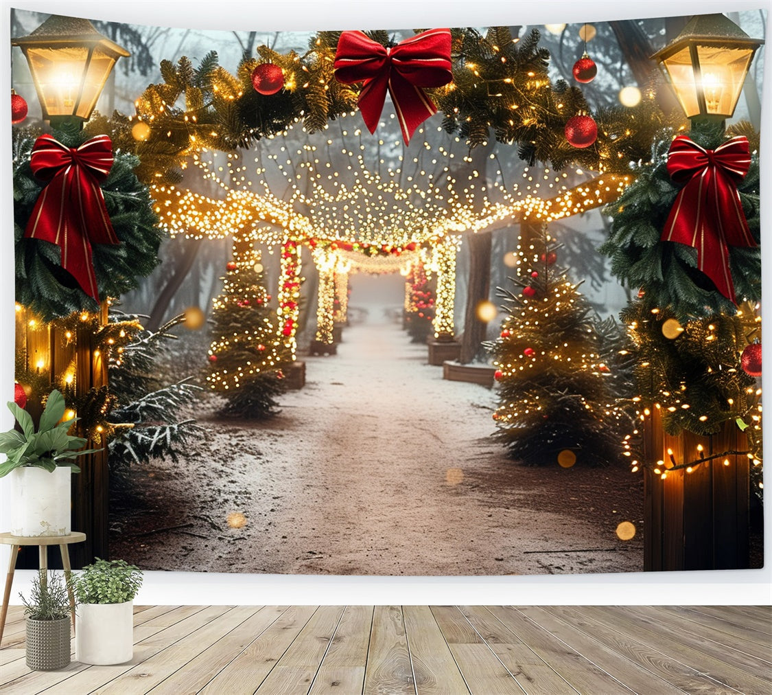 Red Bow and Wreath Glowing Christmas Walkway Backdrop UK BRP9-105