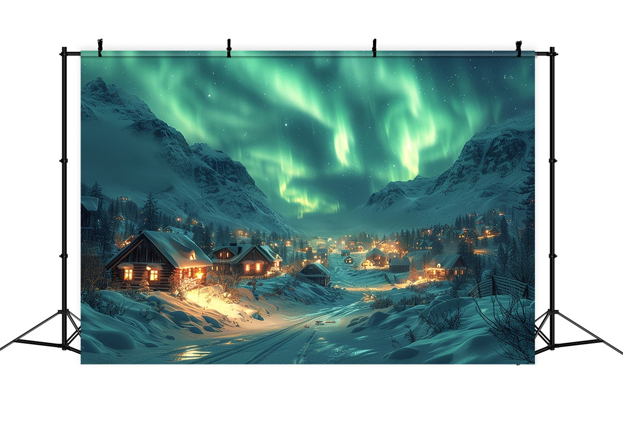 Northern Lights Over Snowy Christmas Village Backdrop UK BRP9-108