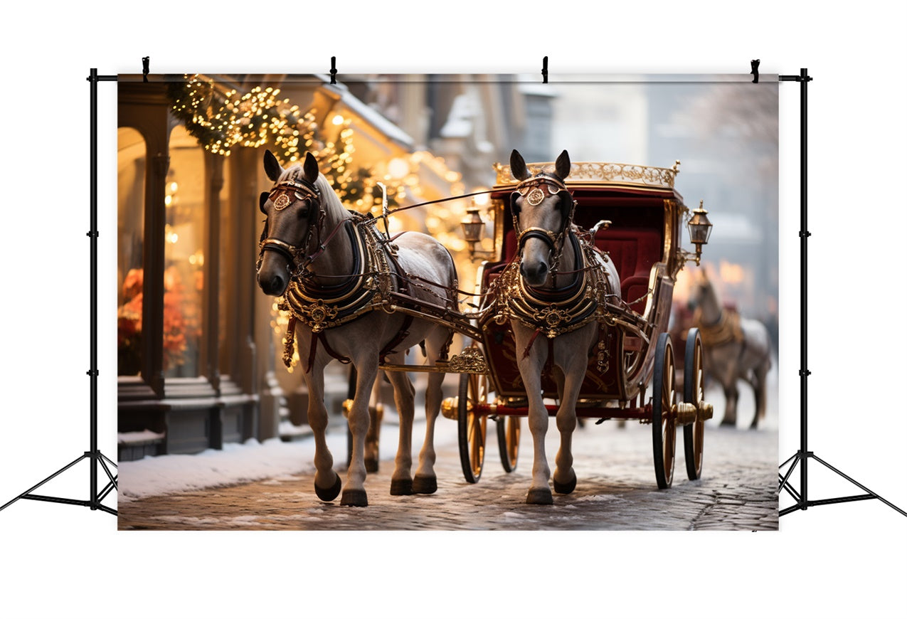 Christmas Carriage Passing Festive Storefronts Backdrop UK BRP9-109