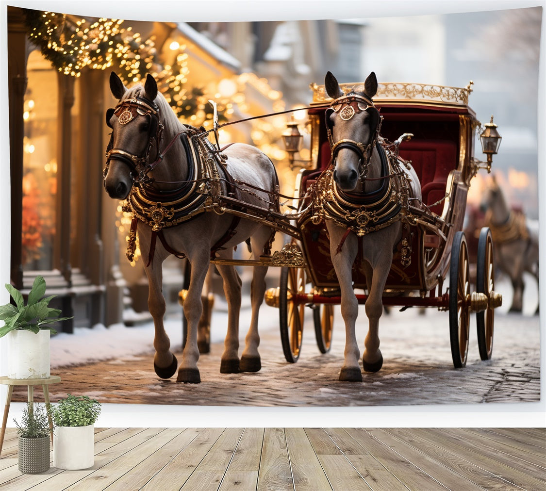 Christmas Carriage Passing Festive Storefronts Backdrop UK BRP9-109