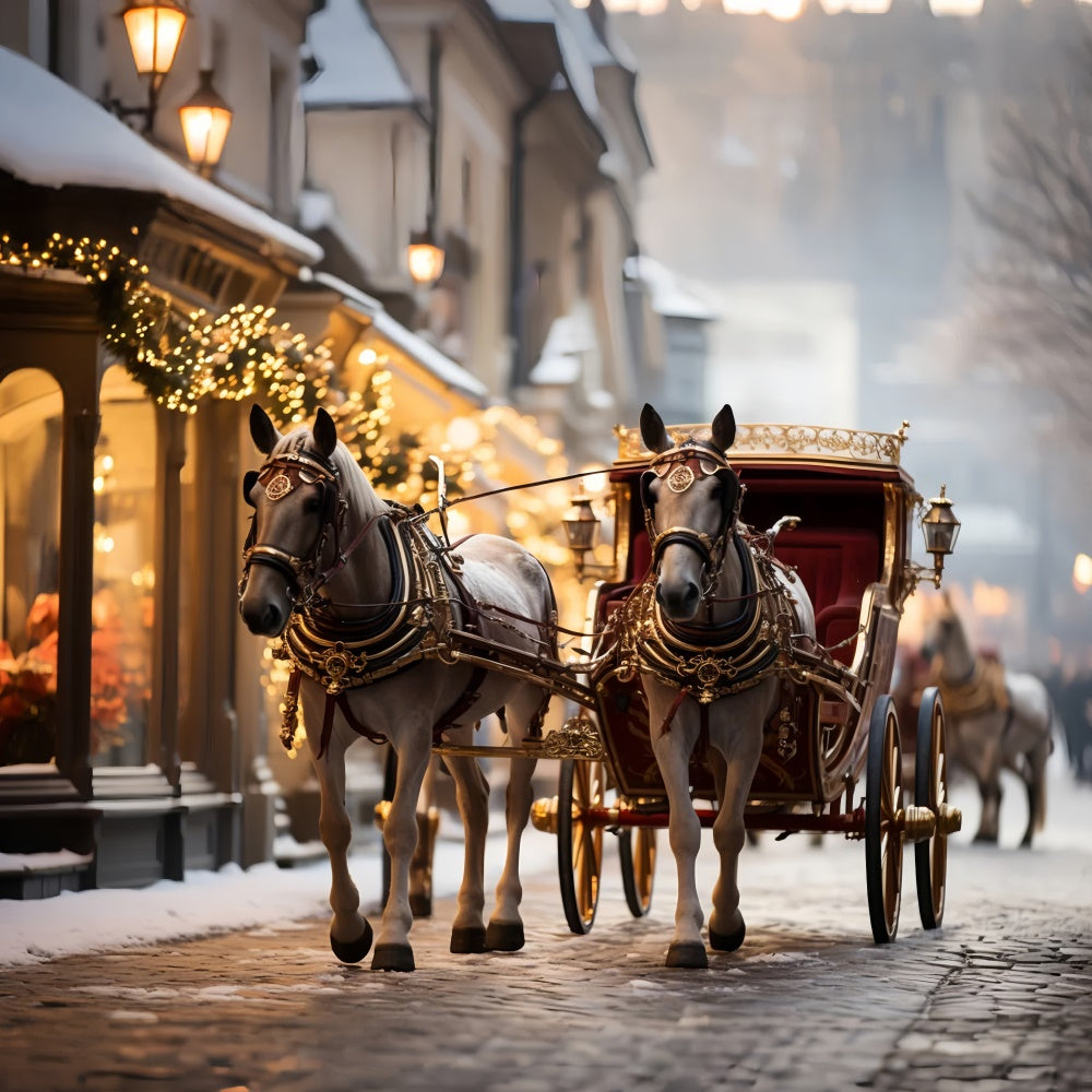 Christmas Carriage Passing Festive Storefronts Backdrop UK BRP9-109