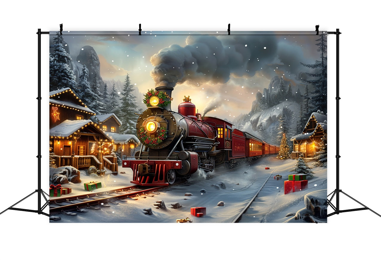 Vintage Christmas Express Through Snowy Village Backdrop UK BRP9-111